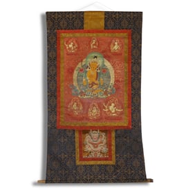 Qing Dynasty Thangka depicting Manjushri Preaching