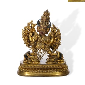 Ming Dynasty Gilt-bronze statue of Yamantaka, supervised by Potala Palace in the 9th year of
