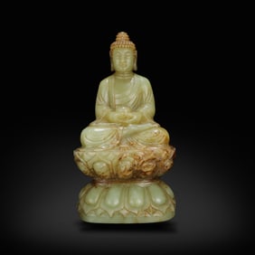 Ming Dynasty or earlier Hetian jade Sakyamuni Buddha statue