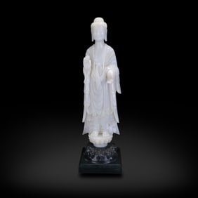 Northern Wei Dynasty White jade Buddha statue with jasper base