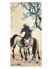 Xu Beihong?Two Fine Horses?(hanging scroll painting)