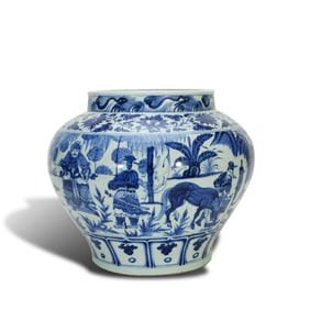 Yuan Dynasty Blue-and-white jar with figure story paintings