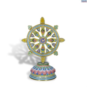 Yongzheng period Qing Dynasty Copper-body painted enamel dharmachakra with Eight Auspicious Symbols