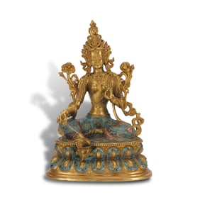Qing Dynasty Gilt-bronze cloisonn?? Green Tara statue