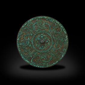 Warring States Period Bronze mirror with gold inlay, silver inlay and turquoise inlay, decorated
