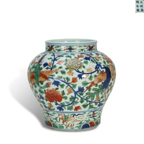 Ming Dynasty Jiajing period, Five-color jar with phoenix and peony patterns