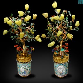 Qing Dynasty Qianlong period, A pair of cloisonn?? Buddha's hand bonsai with various treasures