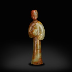 Han Dynasty Red banded agate and jade human figure