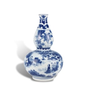 Ming Dynasty Chongzhen period Blue-and-white gourd-shaped vase with "Seven Sages of the Bamboo