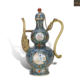 Qing Dynasty Qianlong period, Cloisonn?? pot with openwork enameled floral and figure patterns