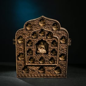 Qing Dynasty Copper Tibetan amulet case with Twenty-One Taras