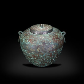 Warring States Period Bronze lei with gold-silver inlay and turquoise, decorated with constellation