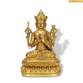 Yongle period Ming Dynasty Gilt-copper seated statue of Manjushri