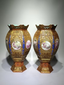 A PAIR OF QING DYNASTY ENAMEL LANTERNS