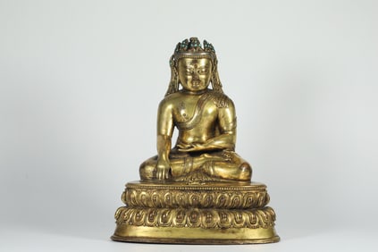 GILDED CROWNED SHAKYAMUNI BUDDHA OF THE MING DYNASTY