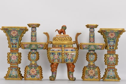 A SET OF FIVE ENAMEL ALTARS FROM THE QING DYNASTY