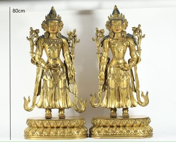 A PAIR OF GILDED BODHISATTVAS FROM THE MING DYNASTY