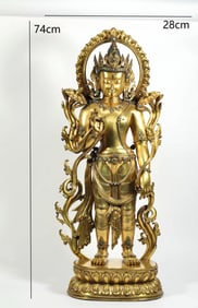 GILDED LOTUS-HAND BODHISATTVA WITH GEMSTONES FROM THE MING DYNASTY