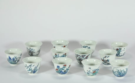 QING DYNASTY DOUCAI TWELVE FLOWER GODDESS CUP