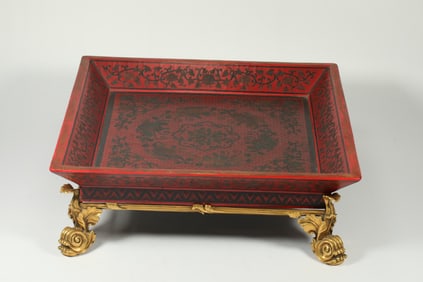 QING DYNASTY CARVED AND INLAID LACQUERWARE SQUARE PLATE
