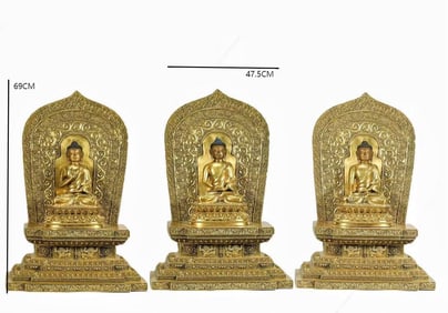 GILDED THREE BUDDHAS OF THE MING DYNASTY