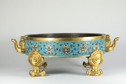 MING DYNASTY CLOISONN? ELEPHANT EAR INCENSE BURNER