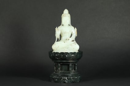 MING DYNASTY WHITE JADE BUDDHA STATUE