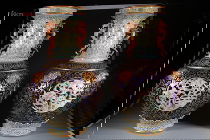 A PAIR OF QING DYNASTY BLUE-GLAZED OPENWORK VASES