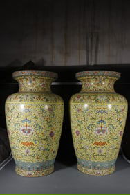 A PAIR OF QING DYNASTY ENAMEL-PAINTED VASES