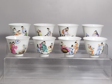 A SET OF QING DYNASTY FAMILLE ROSE EIGHT-IMMORTAL DRINKING CUPS