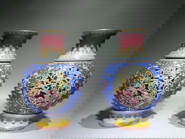 A PAIR OF QING DYNASTY ENAMEL REVOLVING VASES