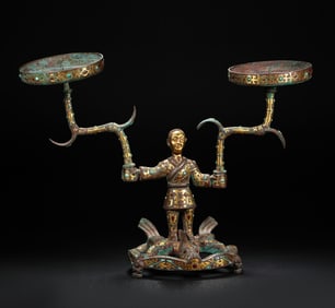 WARRING STATES PERIOD GILDED FIGURE LAMP