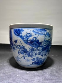 MING DYNASTY BLUE AND WHITE PORCELAIN JAR WITH FIGURES