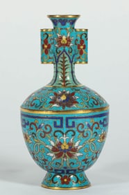 QING DYNASTY CLOISONNE VASE WITH TUBULAR HANDLES