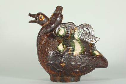 LIAO DYNASTY TRICOLOR GLAZED DOUBLE GOOSE POT