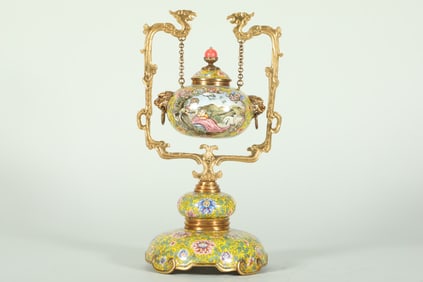 QING DYNASTY COPPER-BODIED PAINTED ENAMEL INCENSE BURNER