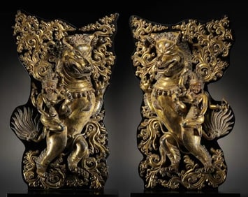 A PAIR OF GILDED BUDDHIST TABLETS FROM THE MING DYNASTY AT DANSATI TEMPLE
