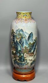 QING DYNASTY FAMILLE ROSE LANDSCAPE LANTERN VASE