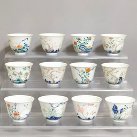 A SET OF TWELVE FLOWER GODDESS CUPS FROM THE QING DYNASTY