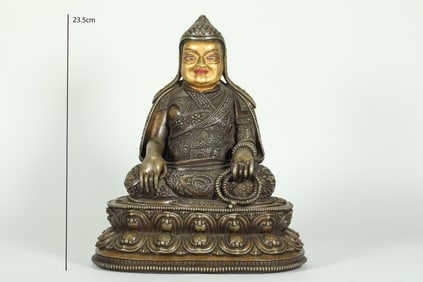 MING DYNASTY GILDED BRONZE GURU STATUE