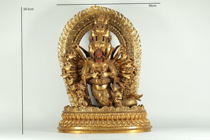 GILDED DRAGON-SUBDUING RAKSHASA MANJUSHRI FROM THE MING DYNASTY