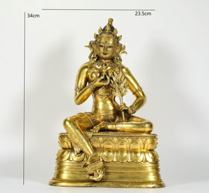 GILT BRONZE MONGOLIAN BODHISATTVA FROM THE QING DYNASTY