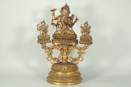 GILDED BODHISATTVA TRIAD STATUE FROM THE MING DYNASTY