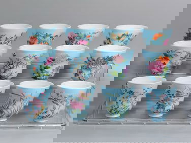 A SET OF TWELVE FLOWER GODDESS CUPS IN FAMILLE ROSE ENAMEL STYLE FROM THE QING DYNASTY