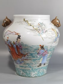 QING DYNASTY FAMILLE ROSE LONGEVITY CELEBRATION PATTERN ANIMAL-EAR JAR