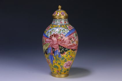 BRONZE ENAMEL-PAINTED VASES