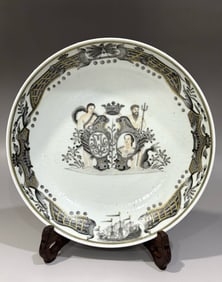 QING DYNASTY INK AND COLOR FIGURE PLATE