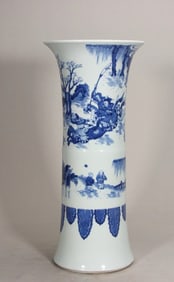 MING DYNASTY BLUE AND WHITE PORCELAIN VASE WITH FIGURES