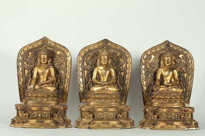 A SET OF GILDED TIBETAN BUDDHIST MASTERS FROM THE QING DYNASTY