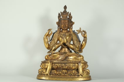 GILDED FOUR-ARMED BODHISATTVA FROM THE QING DYNASTY